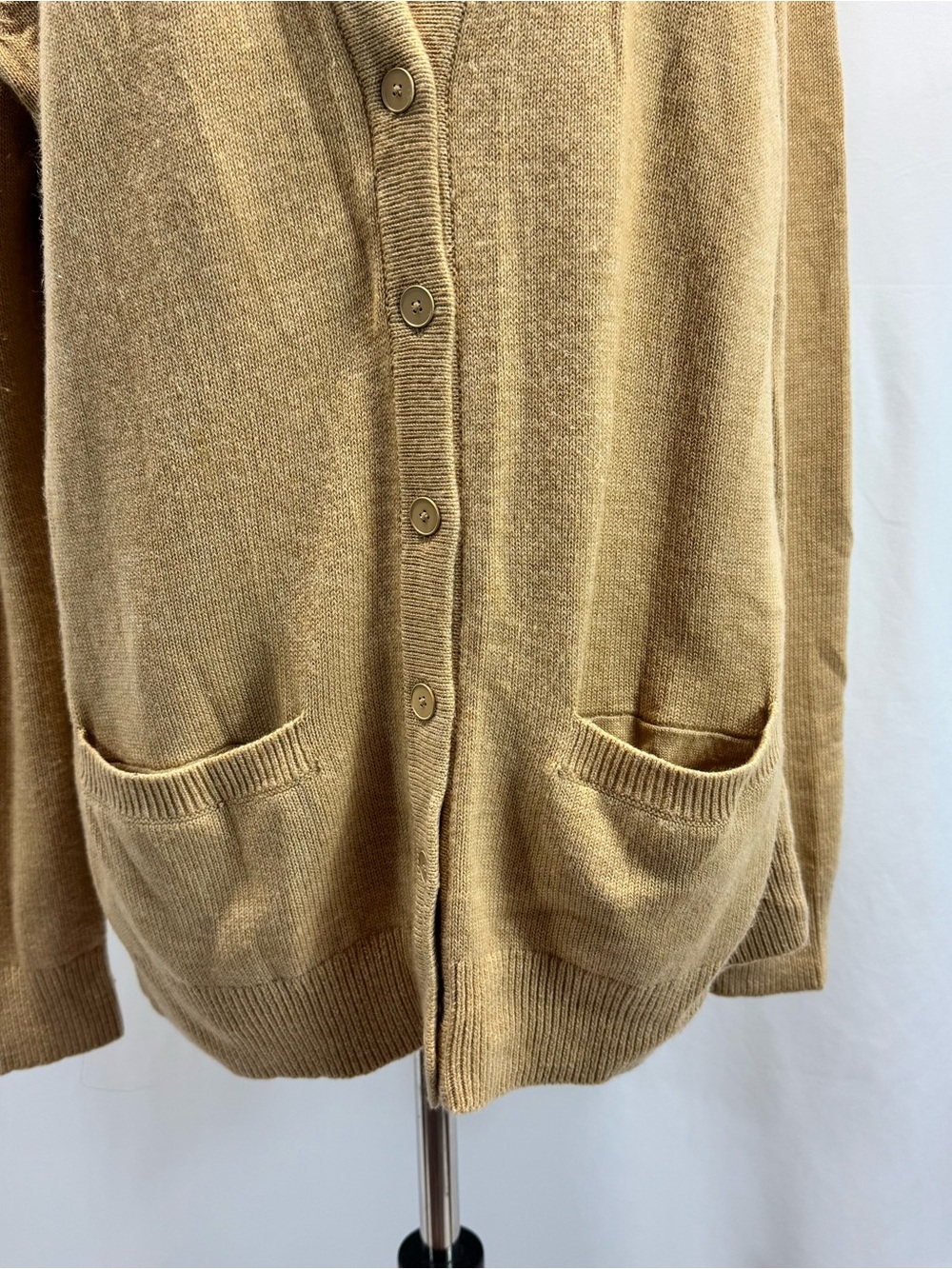 GAP V-Neck Button Cardigan Camel Tan Elbow Patches Wool Blend Grandpa Academia - Picture 4 of 12